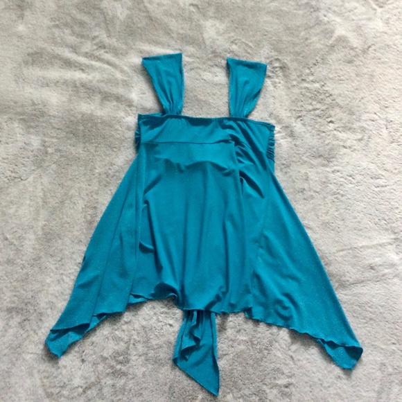 Teal Blue Flowy Asymmetric Hemline Sleeveless Top/Blouse - Picture 4 of 5